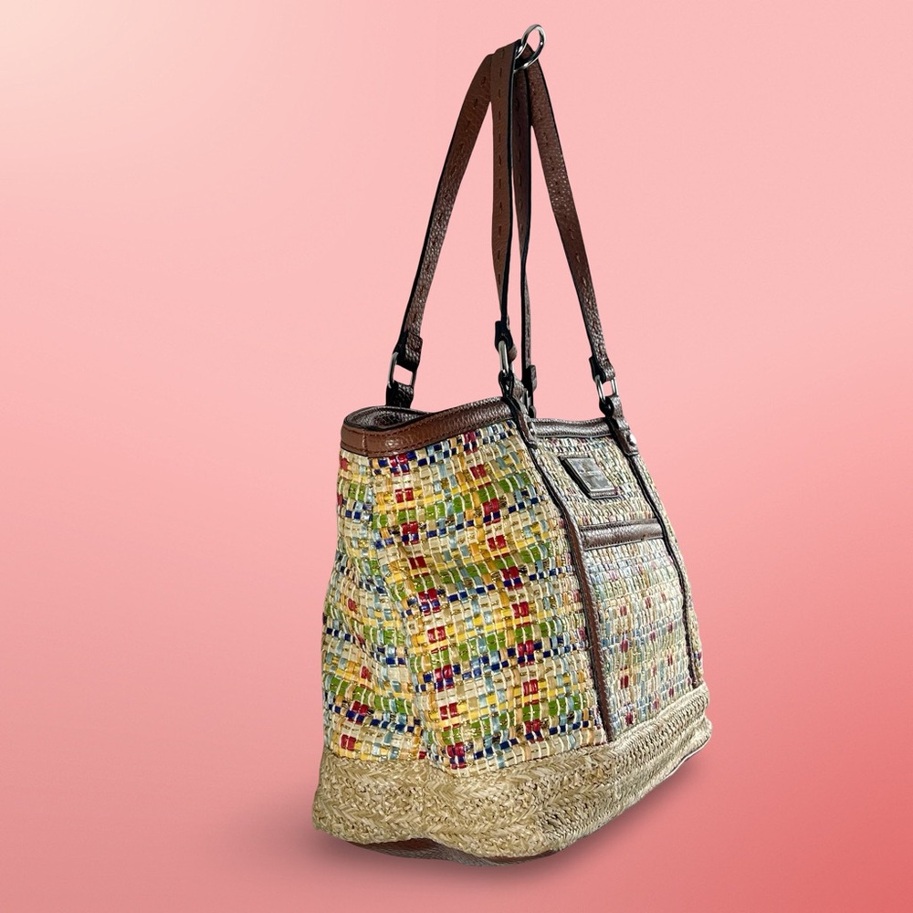 Dana Buchman Multi-colored Woven Snap Closure Shoulder Bag Faux Leather Accents - Picture 3 of 12